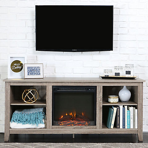 W. Trends 58" Rustic Fireplace TV Stand for Most TV's up to 65" - Driftwood