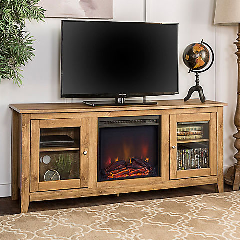W. Trends 58" Traditional Glass Door Fireplace TV Stand for Most TV's up to 65" - Barnwood