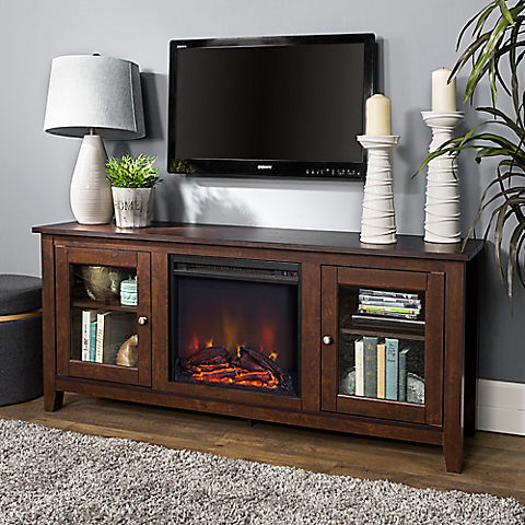 W. Trends 58" Traditional Glass Door Fireplace TV Stand for Most TV's up to 65" - Brown