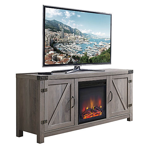 W. Trends 58" Farmhouse Barn Door Fireplace TV Stand for Most TV's up to 65" - Grey Wash