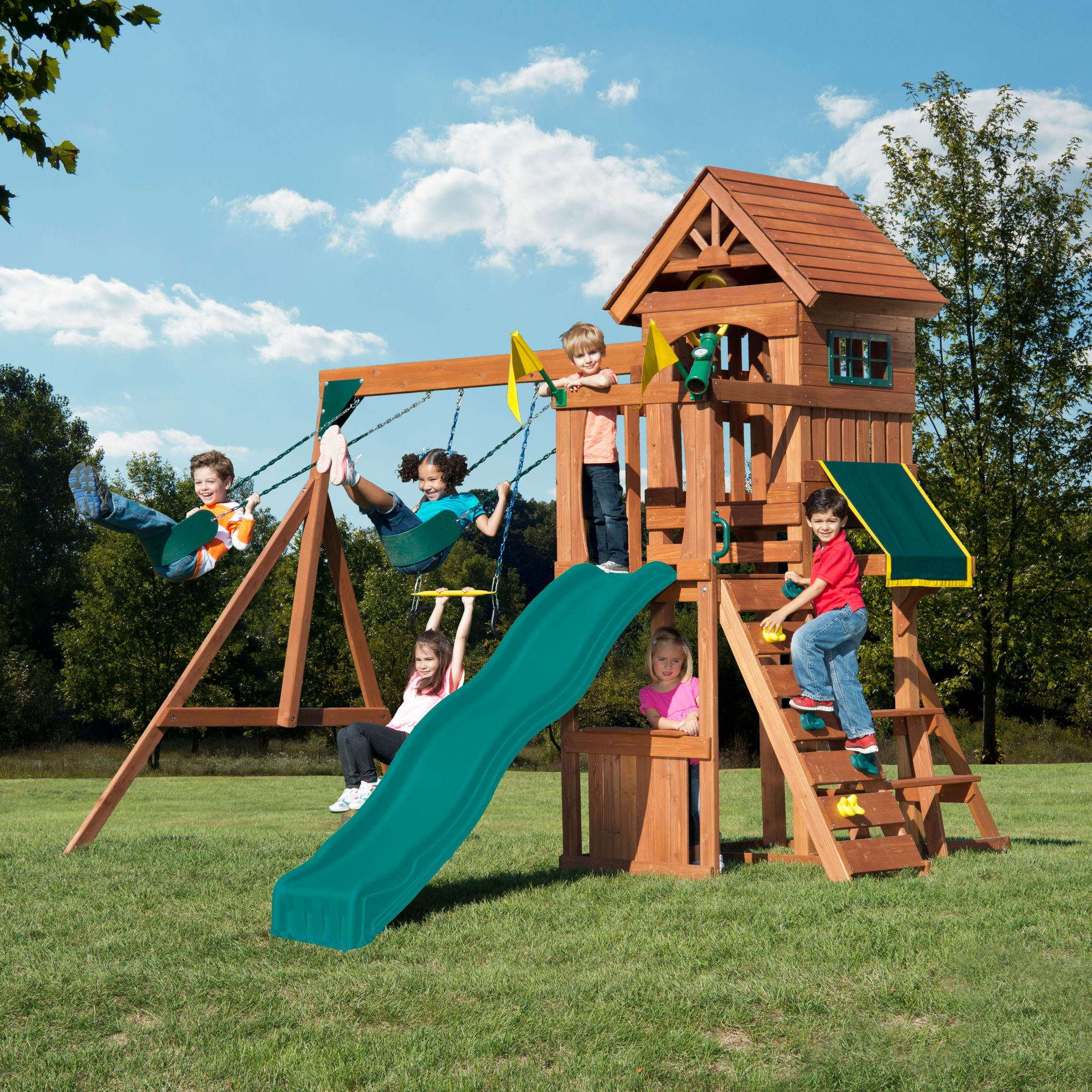 Five Star II Space Saver Swing Set with Wood Roof