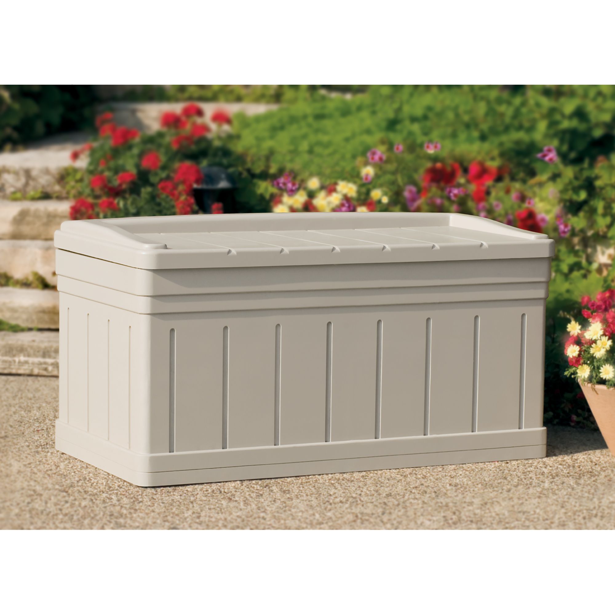 Suncast 50-Gallon Outdoor Resin Patio Deck Storage Box with Seat