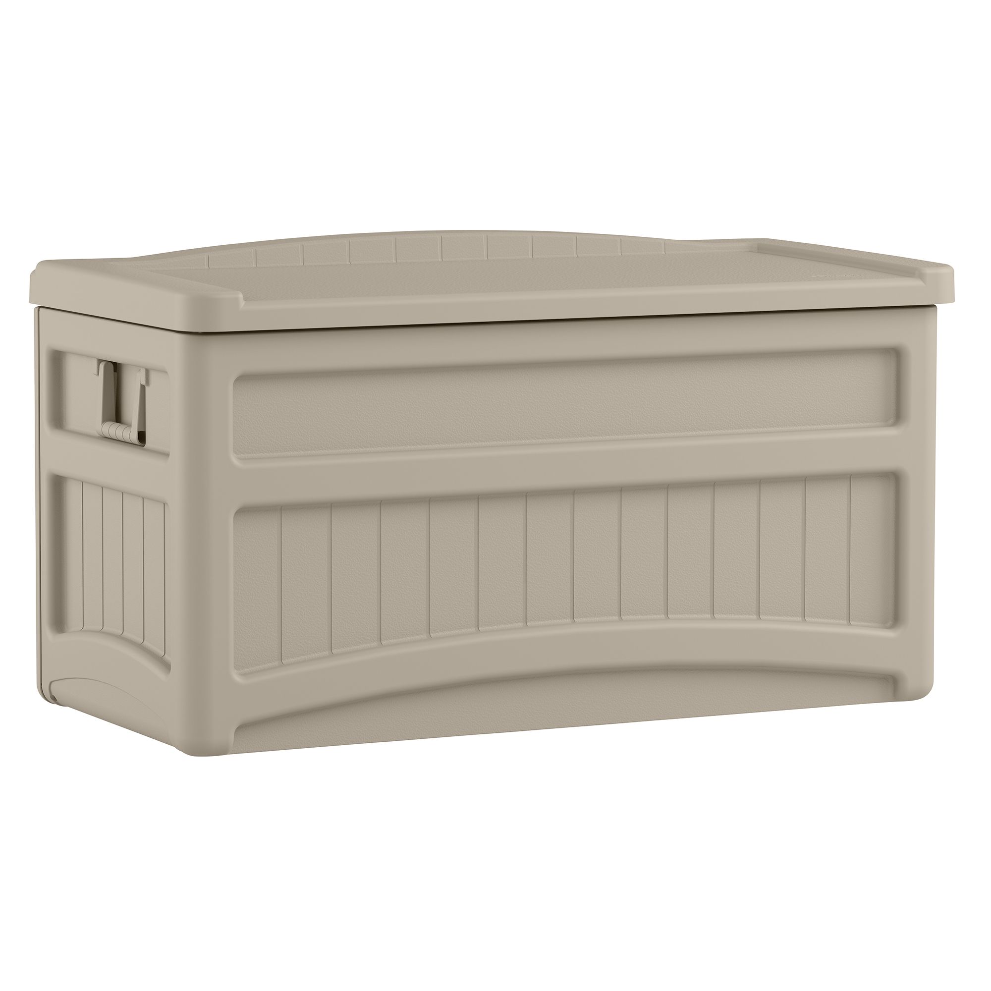 Suncast 73 Gallon Resin Deck Box With Wheels, Taupe/Brown