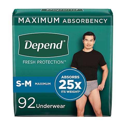 Depend Fresh Protection Adult Incontinence Underwear for Men, Small/Medium - Grey, 92 ct.