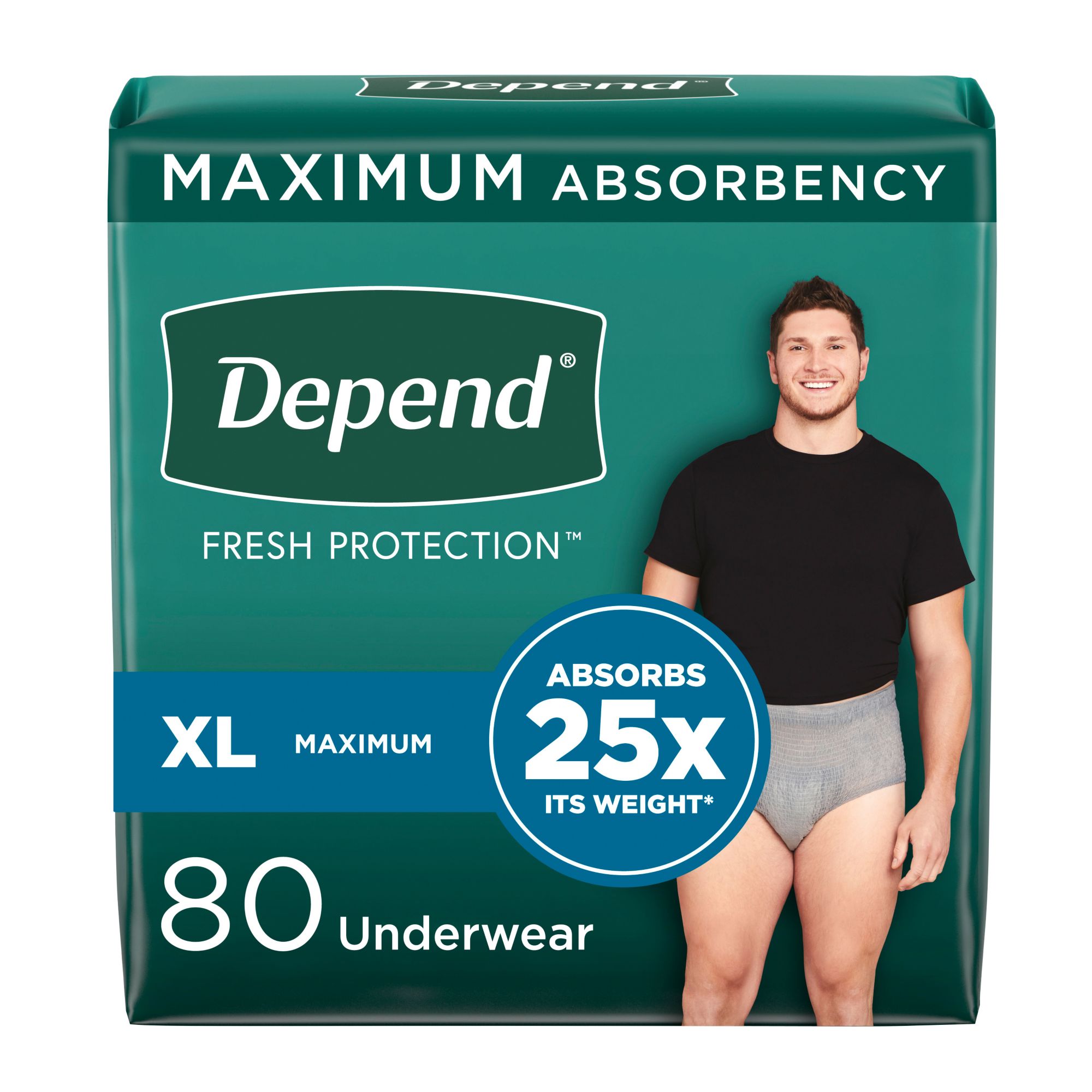 Depend Fit-Flex Extra Large Underwear for Men, Maximum Absorbency, 80 ct.