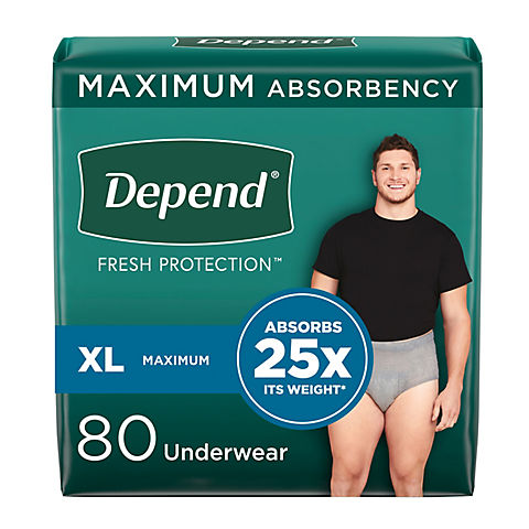 Depend Fresh Protection Adult Incontinence Underwear for Men, Extra-Large - Grey, 80 ct.