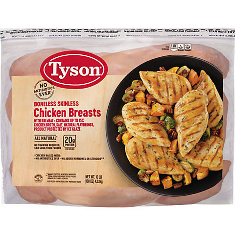 Tyson Frozen Boneless Skinless Chicken Breasts, 10 lbs.