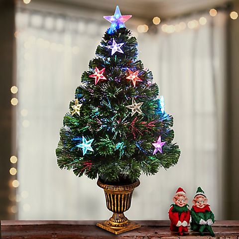 National Tree Company 36" Fiber Optic Artificial Evergreen Firework Christmas Tree with Multicolored LED Stars
