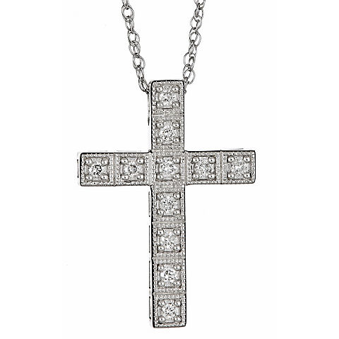 .25 ct. t.w. Round Diamond Cross Pendant Necklace in Sterling Silver