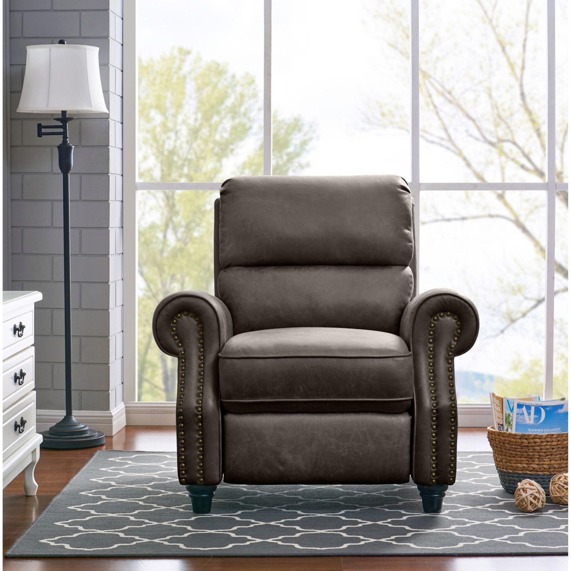 Leather push discount back recliner chair