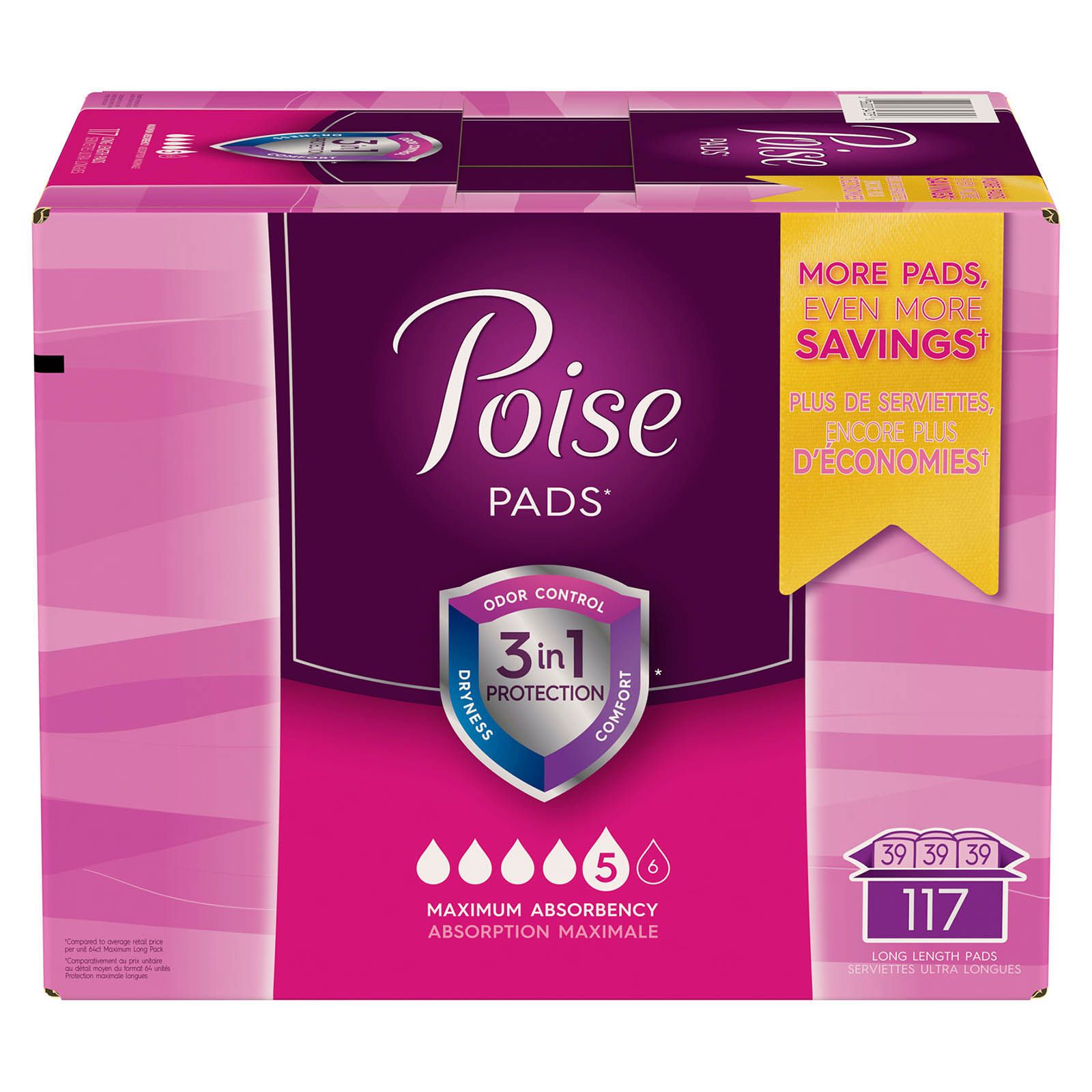 Poise Maximum Absorbency Long Incontinence Pads, 117 ct.