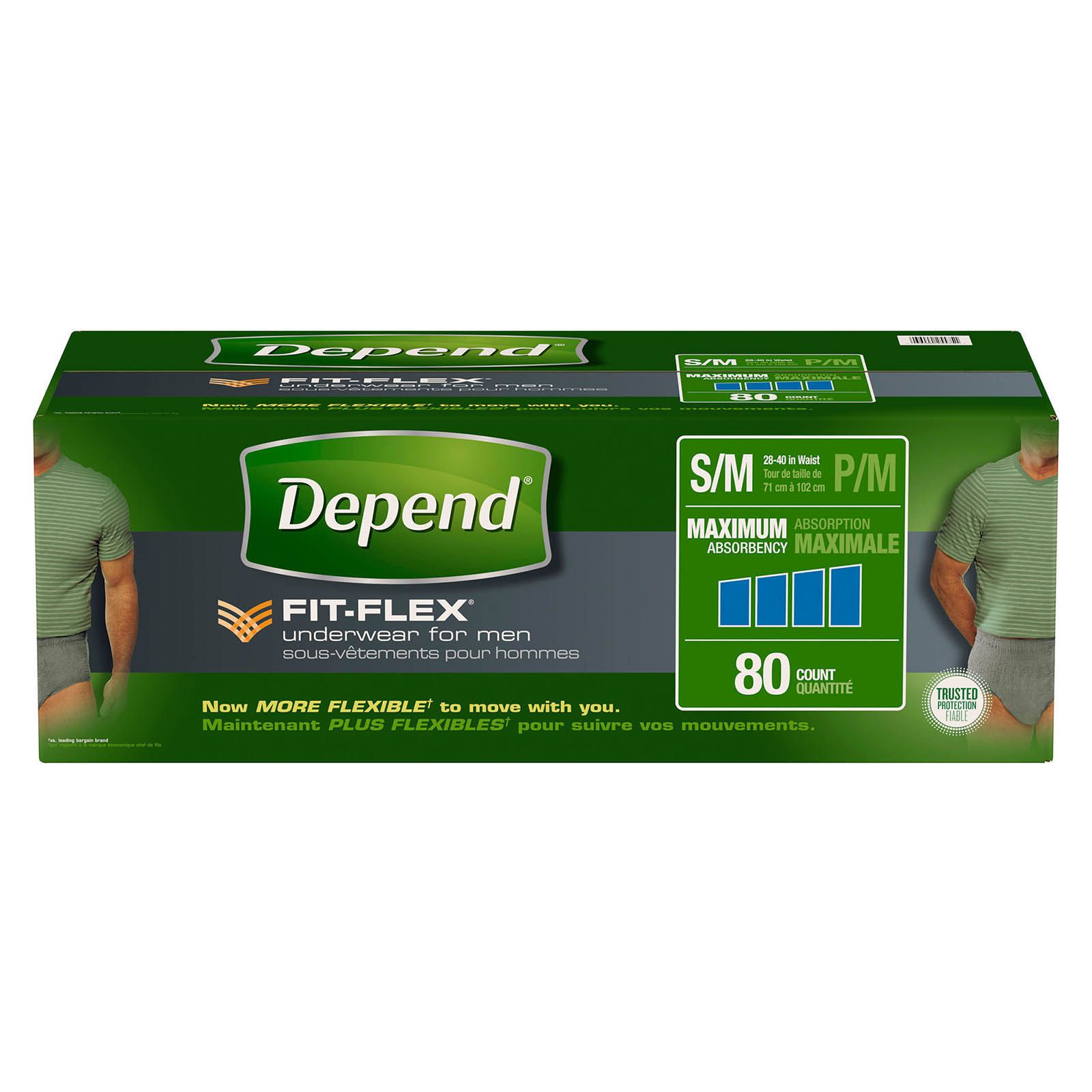 Depend FIT-FLEX Incontinence Underwear for Men with Maximum Absorbency,  Size S/M, 80 ct.