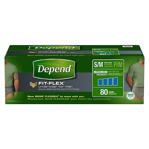 Depend FIT-FLEX Incontinence Underwear for Men with Maximum Absorbency, Size S/M, 80 ct.