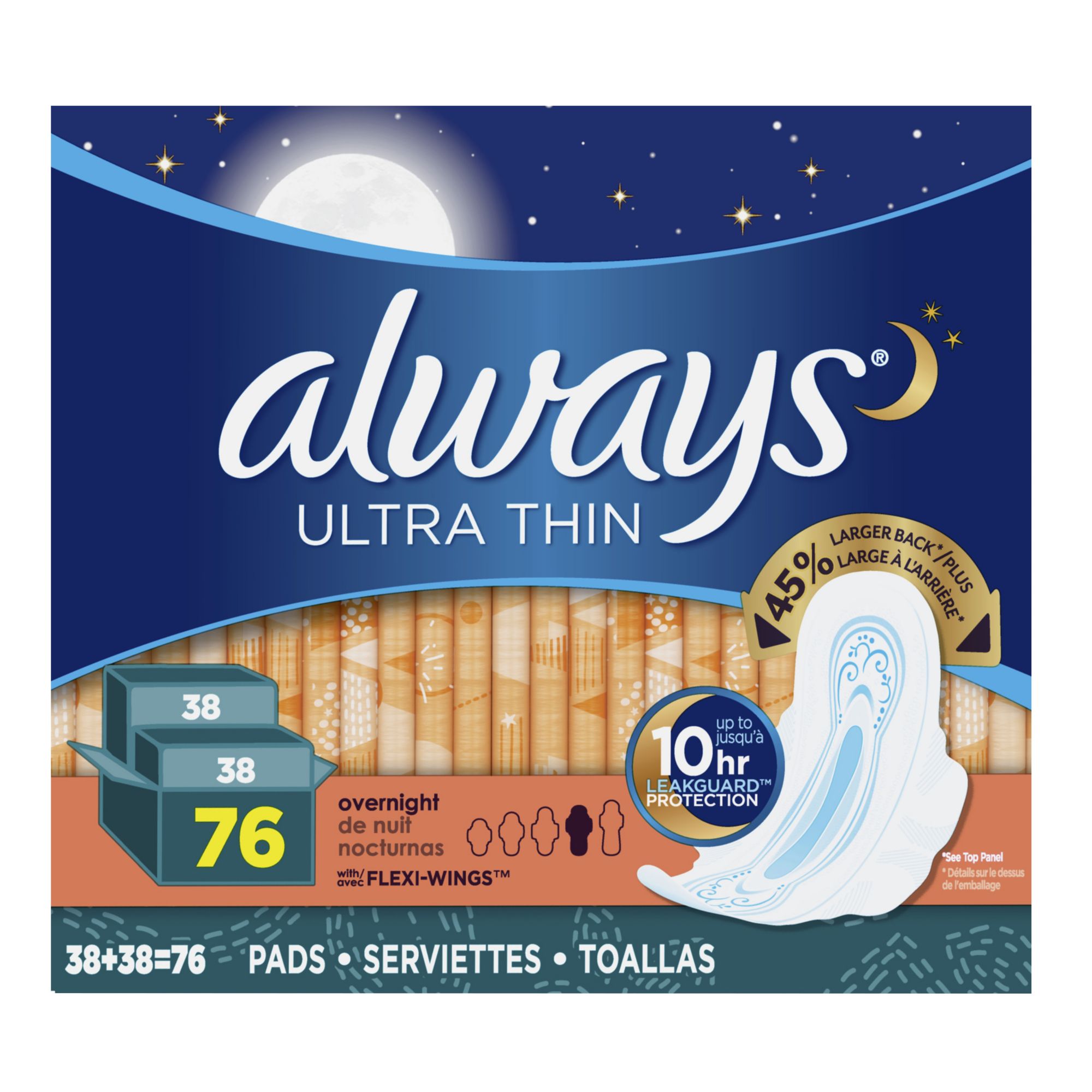 Always Ultra Thin Overnight Pads With Flexi-Wings, Size 4,, 44% OFF