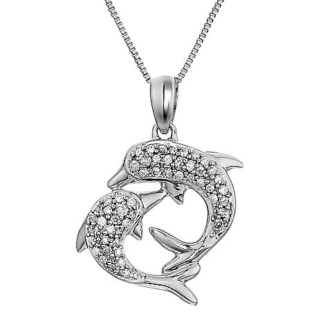 .16 ct. t.w. Diamond Dolphins Necklace in 14k White Gold