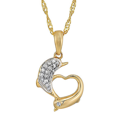 .10 ct. t.w. Diamond Dolphins Necklace in 14k Yellow Gold