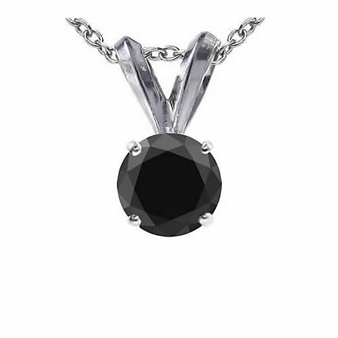 2.00 Carat Black Diamond Solitaire Pendant Necklace in 14k White Gold