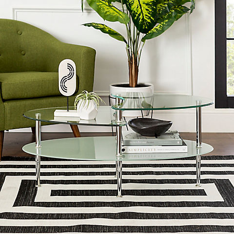 W. Trends Multi Upper Level Glass Wave Coffee Table - Chrome