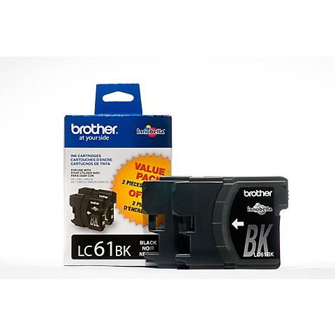 Brother LC61 Black Ink Cartridges, 2 Pack