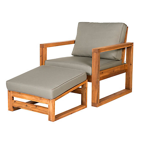 W. Trends Outdoor Arbor Acacia Wood Chair Ottoman