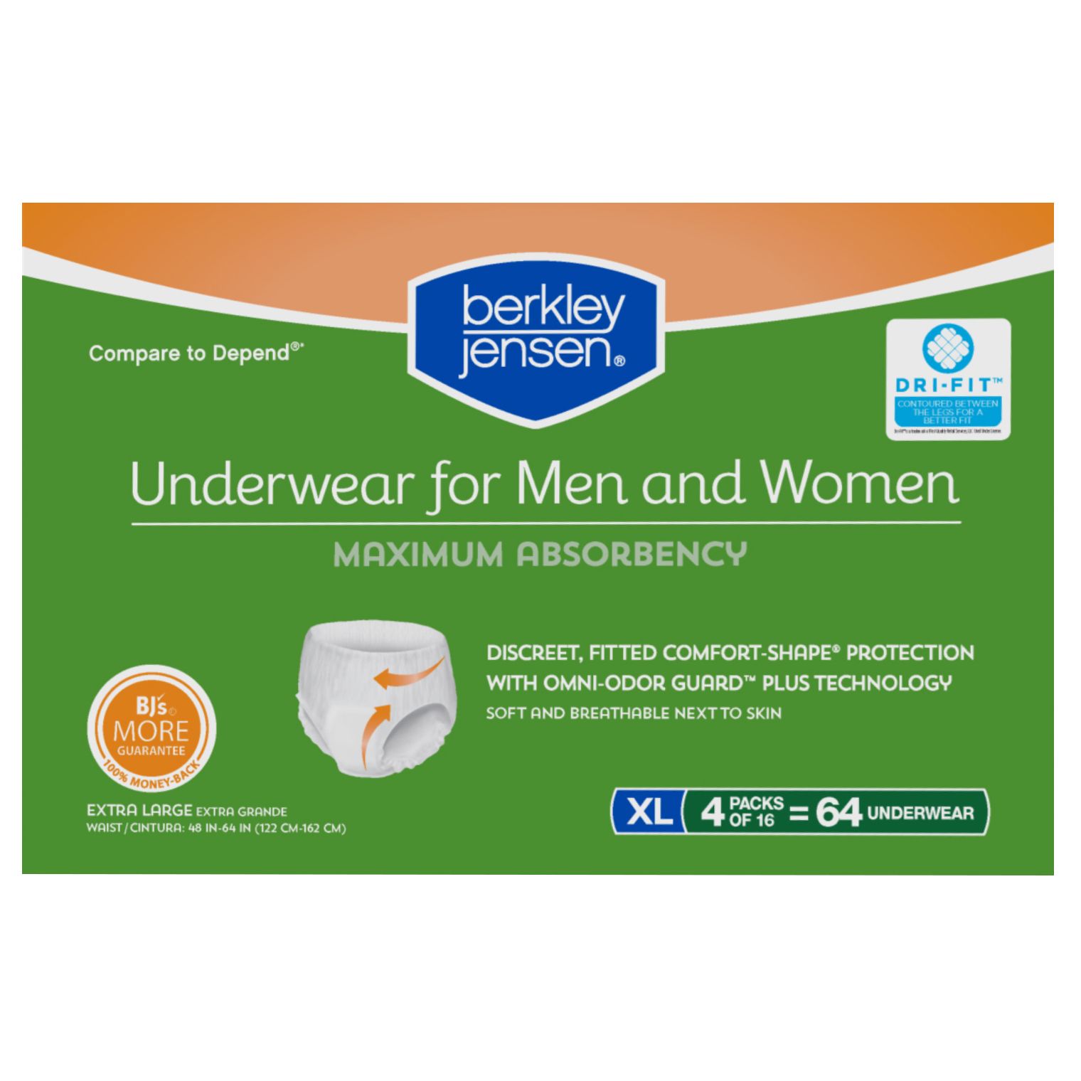 Berkley Jensen Incontinence and Post Partum Underwear for Women, Size  Large, 84 ct.
