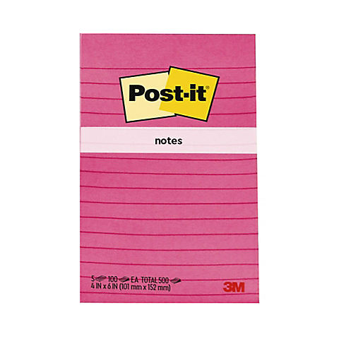 Post-it 4" x 6" Notes, 5 pk./100 ct. - Pastel