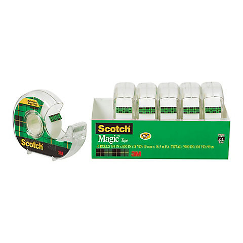 Scotch Magic Tape in Refillable Dispensers with 3/4" Core, 3/4" x 650", 6 pk. - Transparent