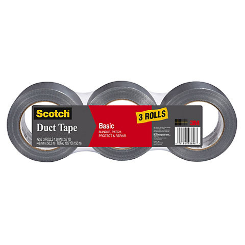 Scotch Basic Duct Tape with 1 19/50" Core, 1 19/50" x 1,980", 3 pk. - Silver