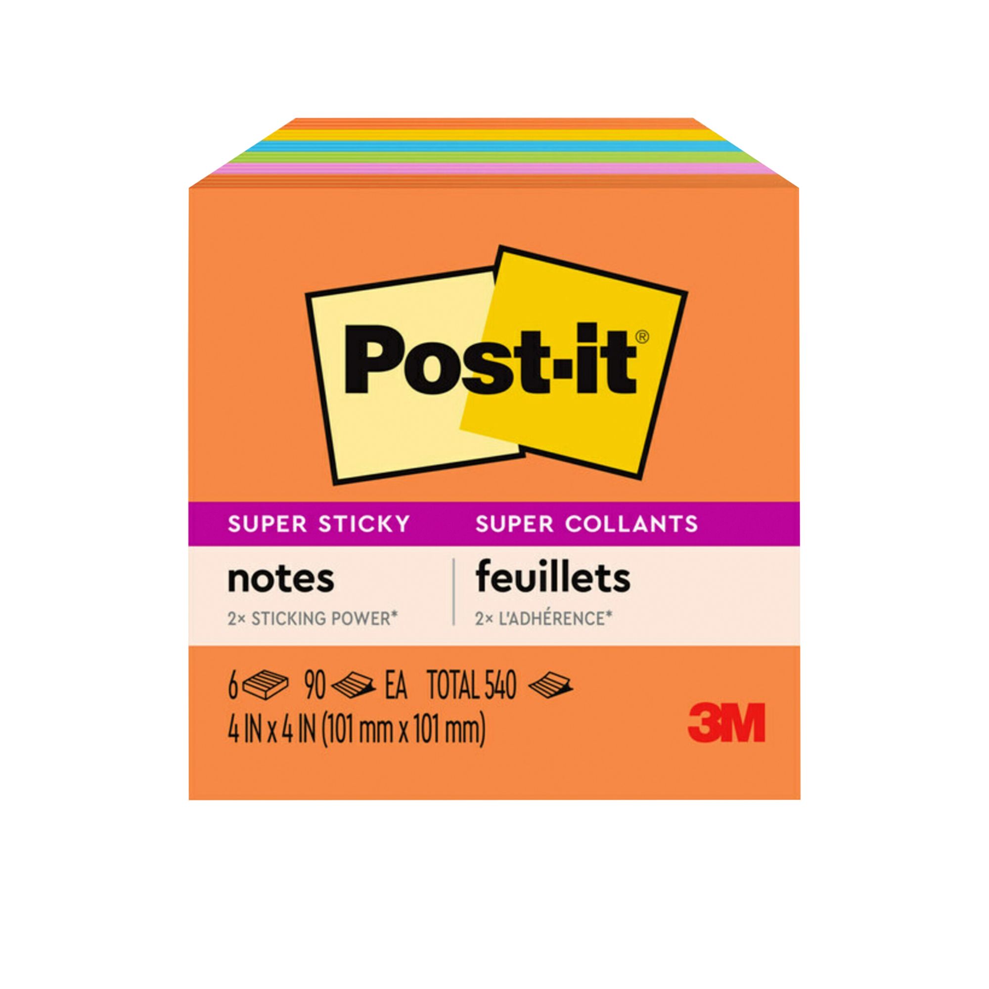 Post-it Super Sticky Notes Pack of 3 3 Inch Assorted