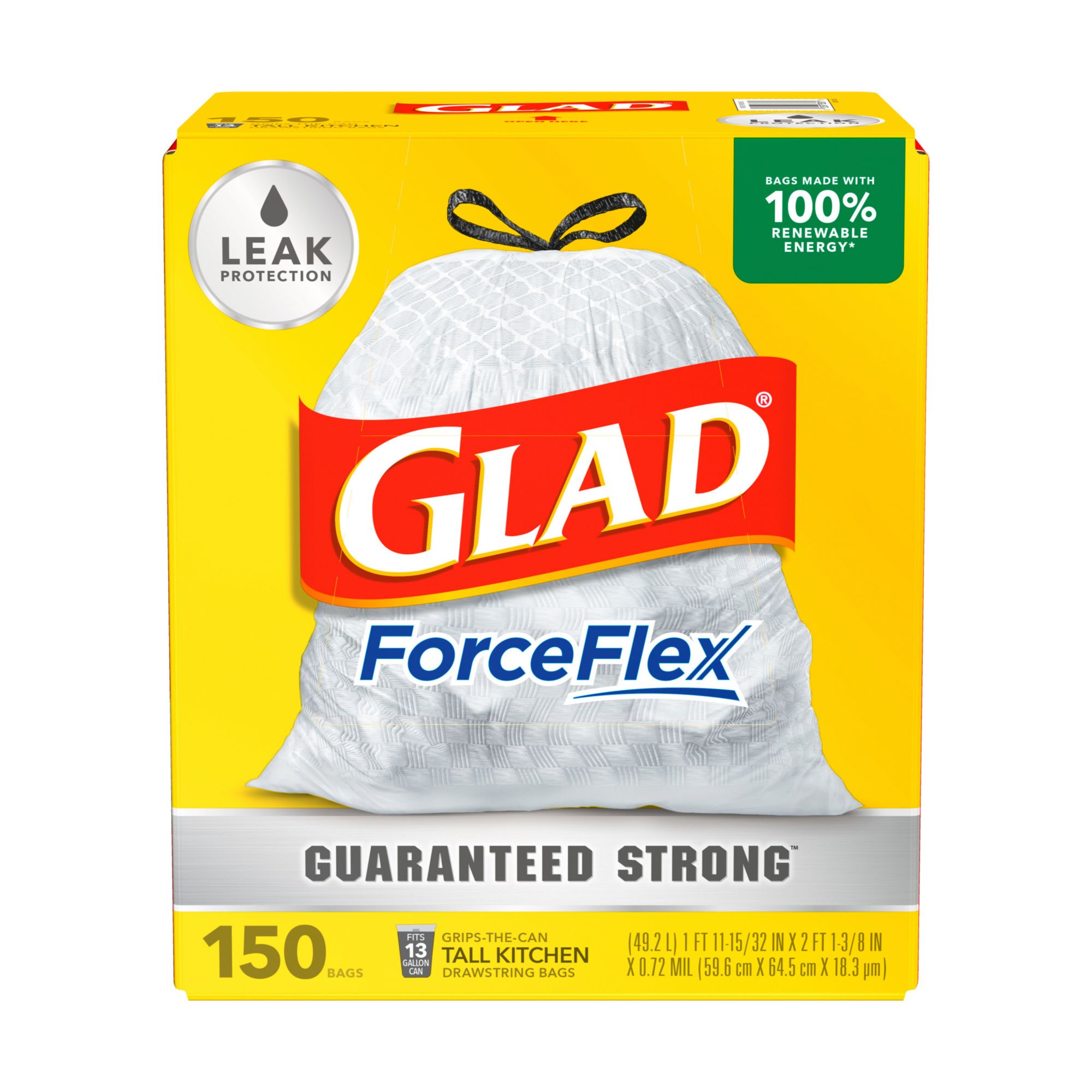 Glad Tall Kitchen Drawstring Bags, 13 Gallon, White - 100 count