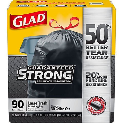 Glad 30-gal. Black Drawstring Plastic Trash Bags, 90 ct. - Black