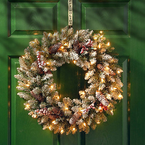 National Tree Company 24" Pre-Lit and Decorated Artificial Dunhill Fir Wreath - Clear