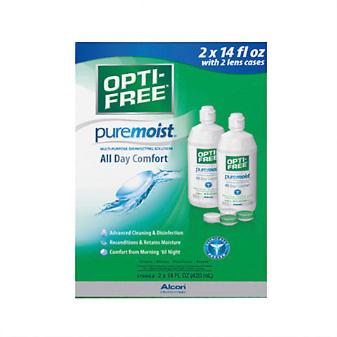 Opti-Free PureMoist Contact Lens Care Solution, 2 pk./14 fl. oz. with 2 Lens Cases