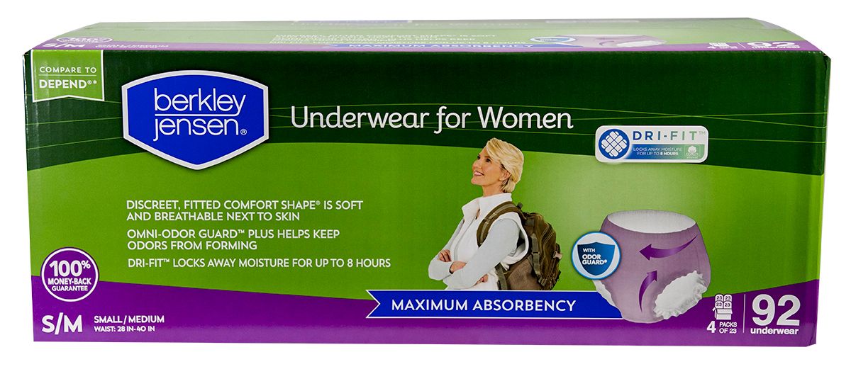 Berkley Jensen Incontinence Underwear for Women with Maximum Absorbency, S/M,  92 ct.