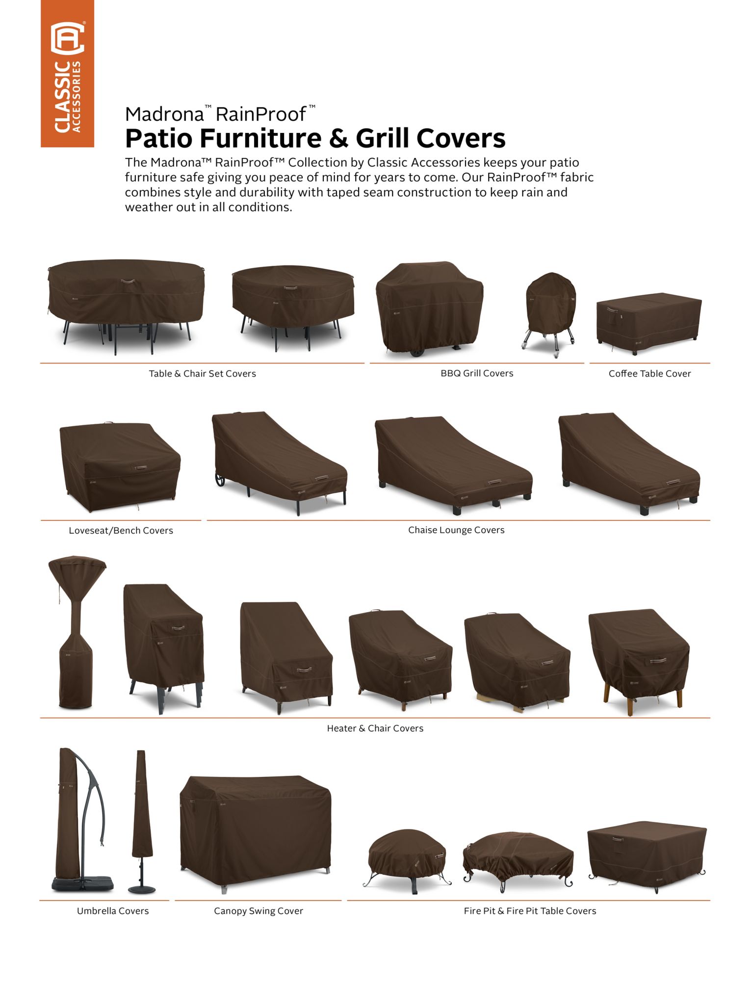 Classic Accessories Madrona 40" Square Fire Pit Cover