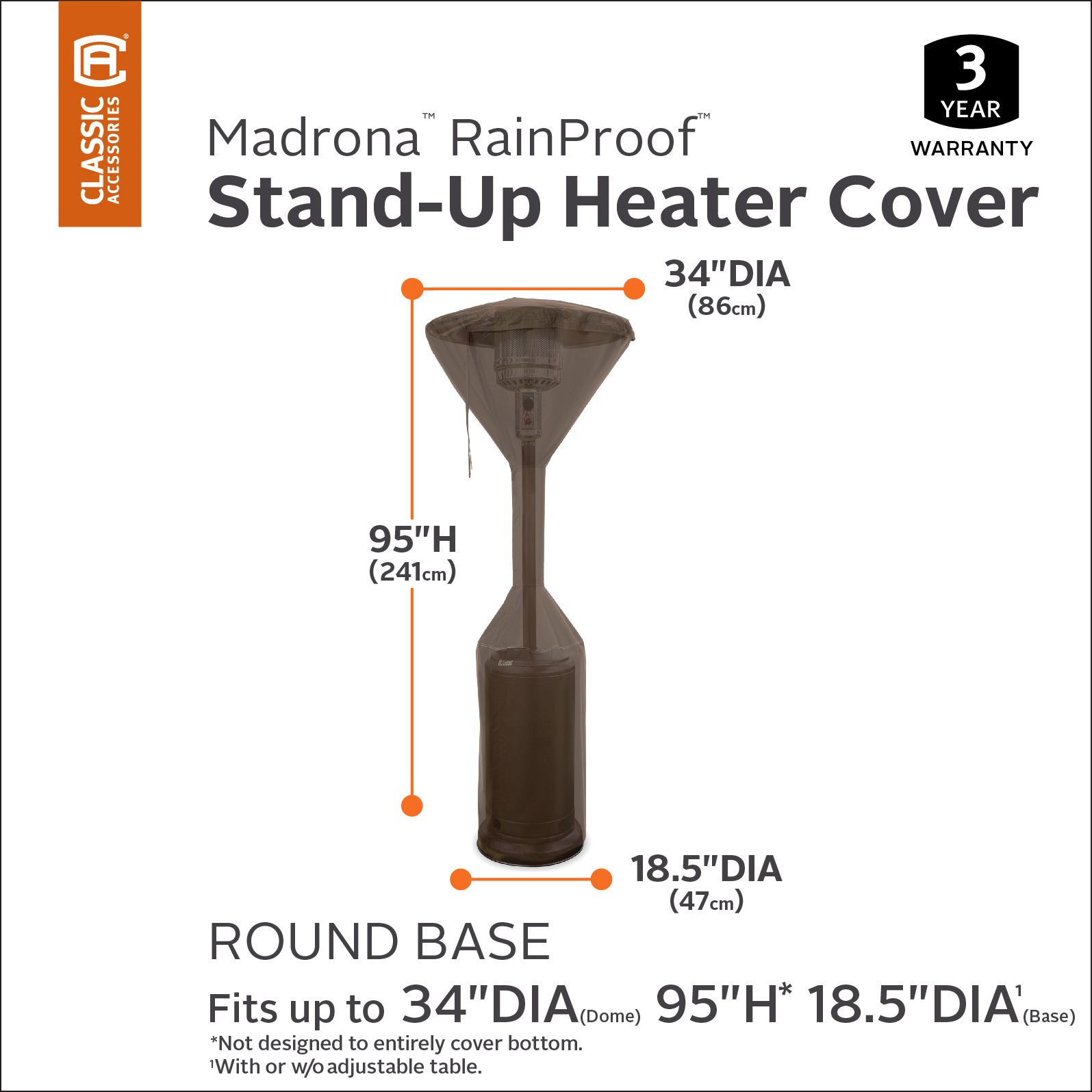 Classic Accessories Terrazzo Water-Resistant 34 Inch Round Stand-Up Patio Heater  Cover