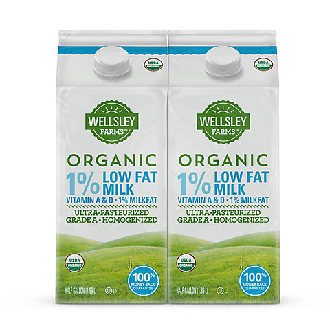 Wellsley Farms Organic 1% Low Fat Milk, 2 pk./0.5 gal.