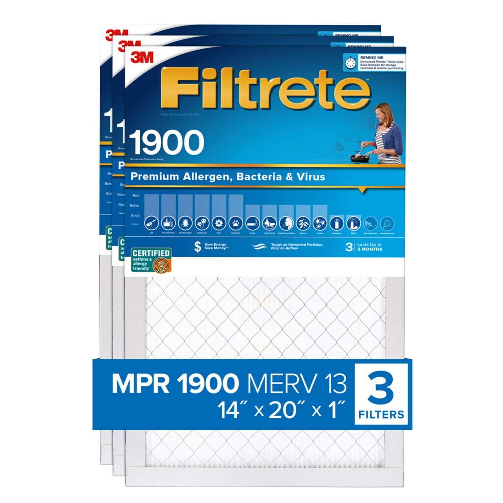 Filtrete 14 x 20 x 1 Ultimate Allergen Reduction Filters, 3 pk.