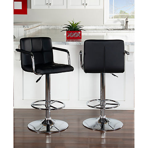 Powell Adjustable-Height Quilted Barstool - Black/Chrome