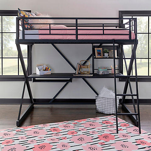 Powell Z-Bedroom Full-Size Study Loft Bunk Bed - Textured Black
