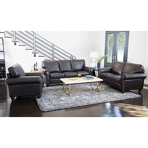 Abbyson Living Bedford 3-Pc. Top-Grain Leather Living Room Set