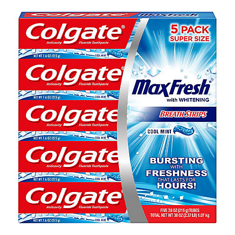 Colgate Max Fresh Toothpaste with Mini Breath Strips, 5 pk./7.6 oz. - Cool Mint