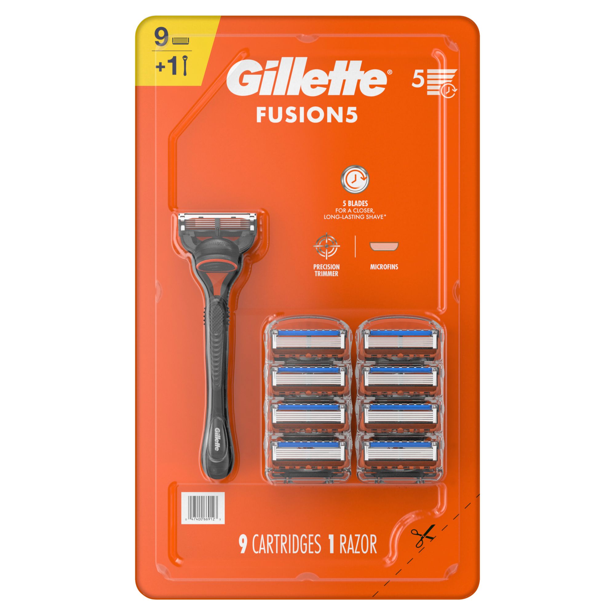 Gillette Fusion5 Power Men's Razor Handle, Orange, 1 Blade Refill