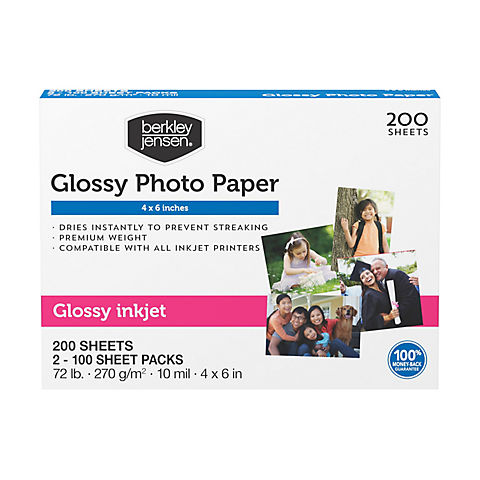 Berkley Jensen Premium 4" x 6" Glossy Inkjet Photo Paper, 200 ct. - Alpine White