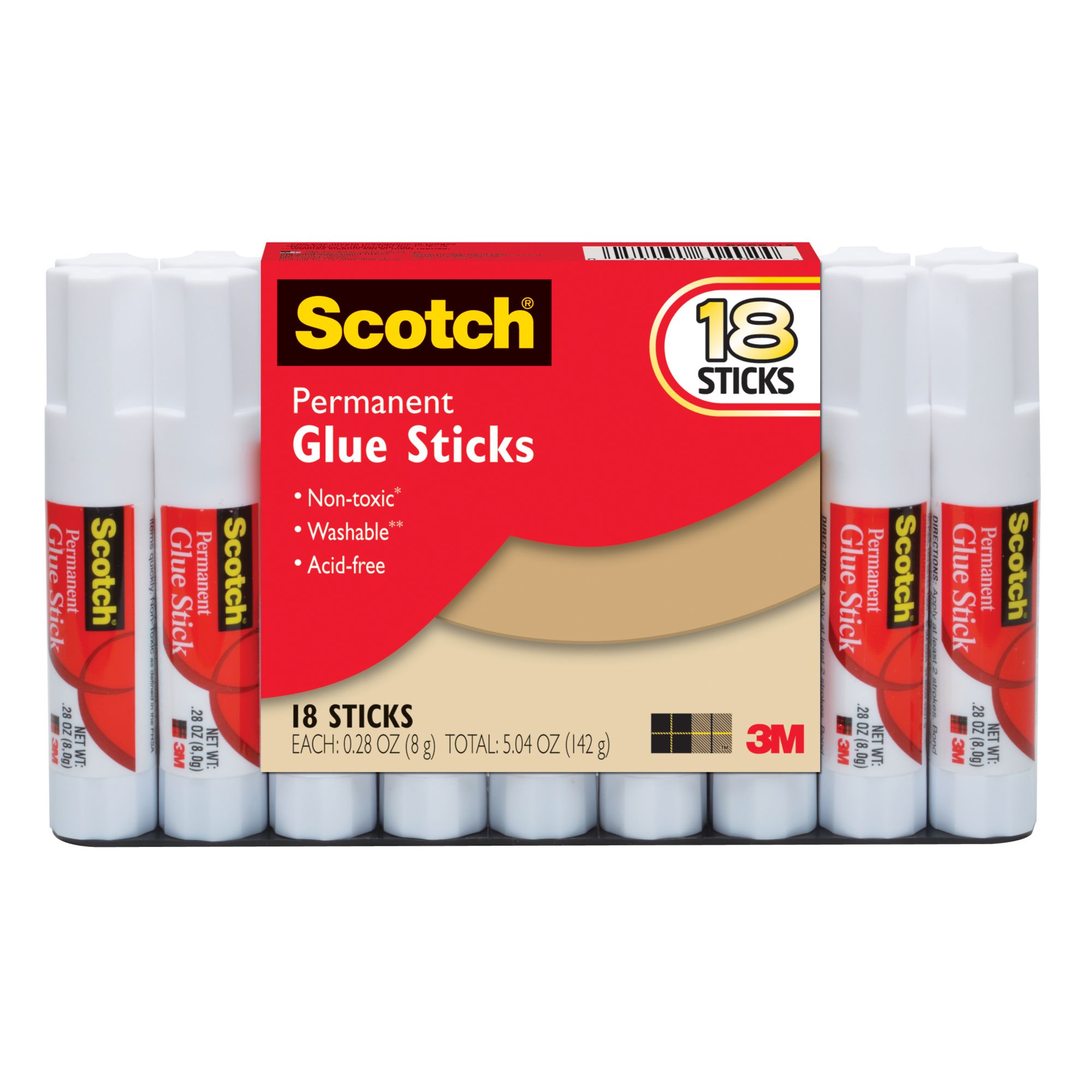 Glues & Adhesives - Scotch® Permanent Glue Sticks - 18/Pkg