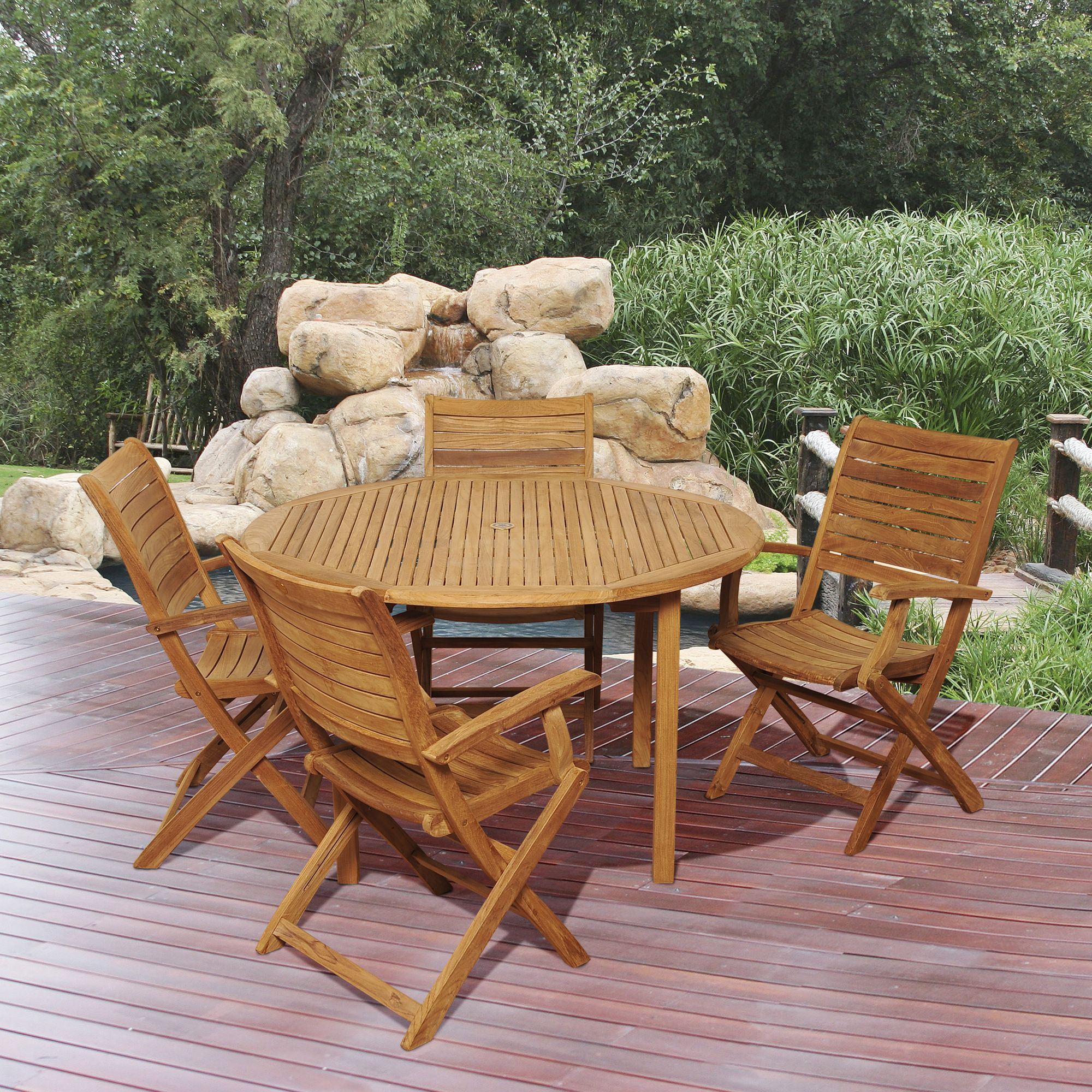 Teak round garden table best sale and chairs