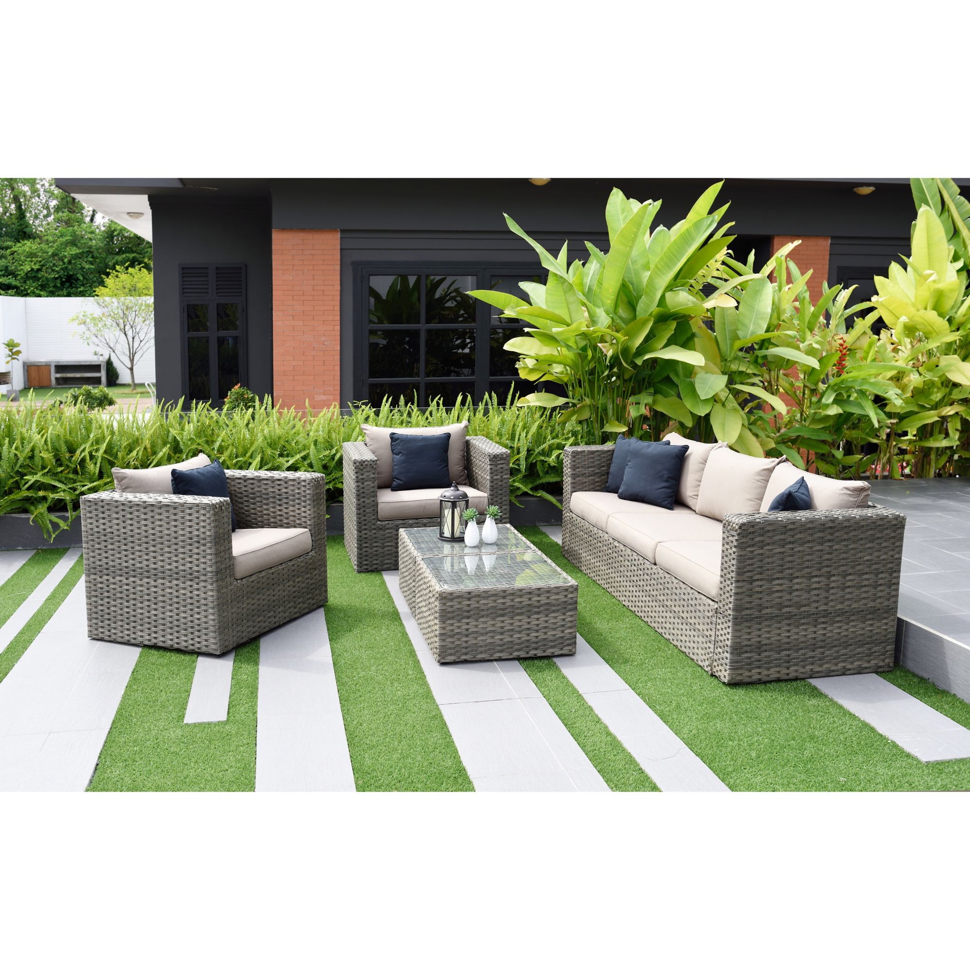patio set on grass
