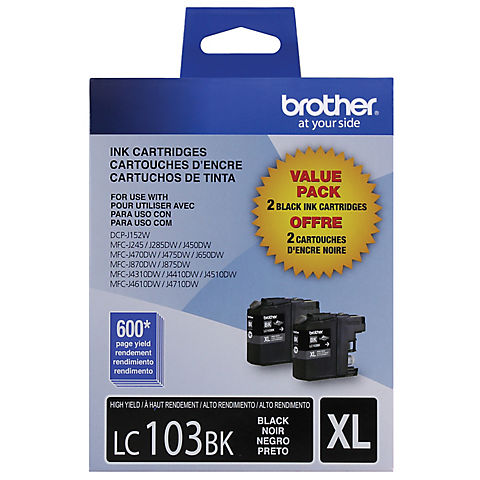 Brother LC103XL Black Ink Cartridges, 2 Pack