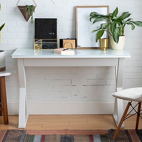 W. Trends 48" Glass and Metal Computer Desk - White