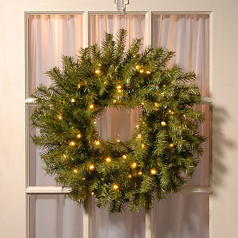 National Tree Company 24" Battery-Operated Pre-Lit Norwood Fir Wreath - Soft White